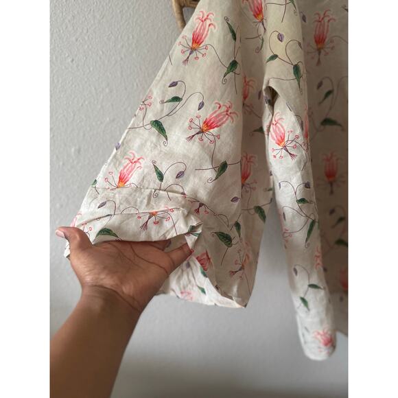 Anthropologie HD in Paris “Linen” Flowy Floral Top Bubble Sleeve Artsy Lagenlook - Picture 5 of 10